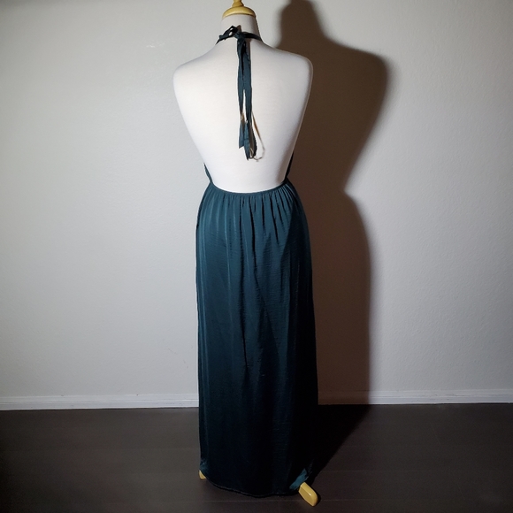 Teal Deep Forest Green Backless Dress Halter - Picture 2 of 6